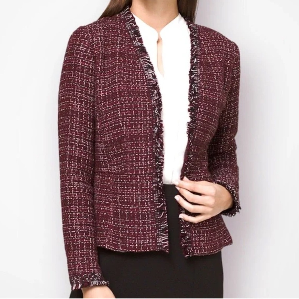 White House Black Market Tweed Peplum Blazer Sweater Jacket Size 10
